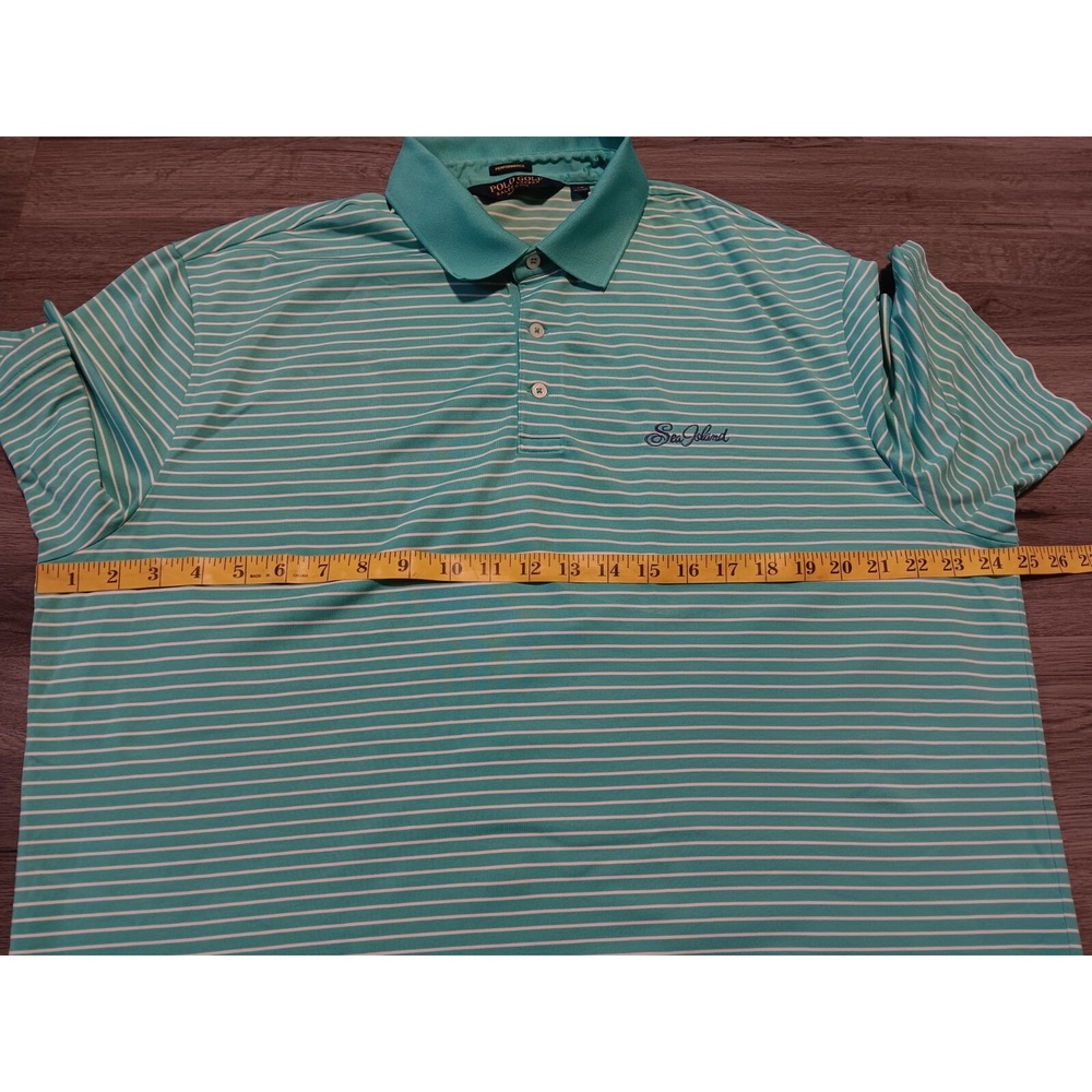 Polo Ralph Lauren Golf Men's Teal White Striped Performance Sea Island Shirt XL - Picture 5 of 7